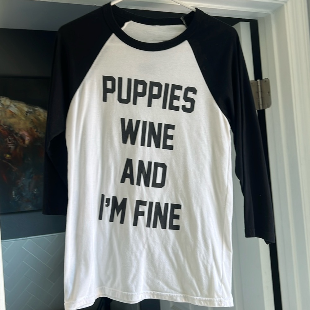 Puppies Make Me Happy brand baseball tee. Orig $48 size small